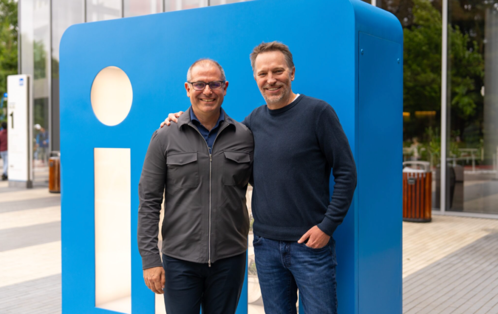 New LinkedIn CEO Daniel Shapero, left, and Ryan Roslansky, EVP of LinkedIn and Microsoft Office, at LinkedIn headquarters.